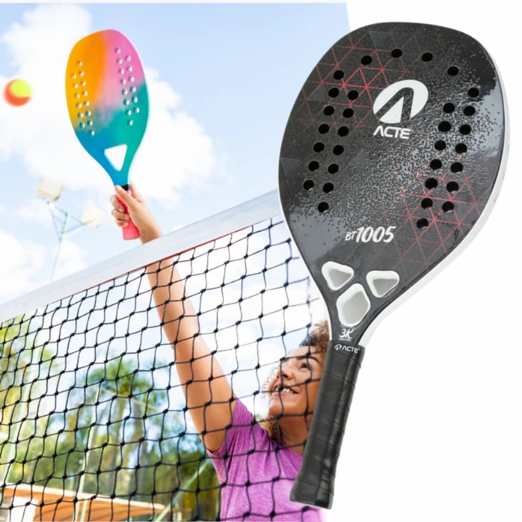 Raquete Beach Tennis Profissional 100% Carbono 3K 50cm Preto Dourado Emborrachado Bt1000 Acte Sports