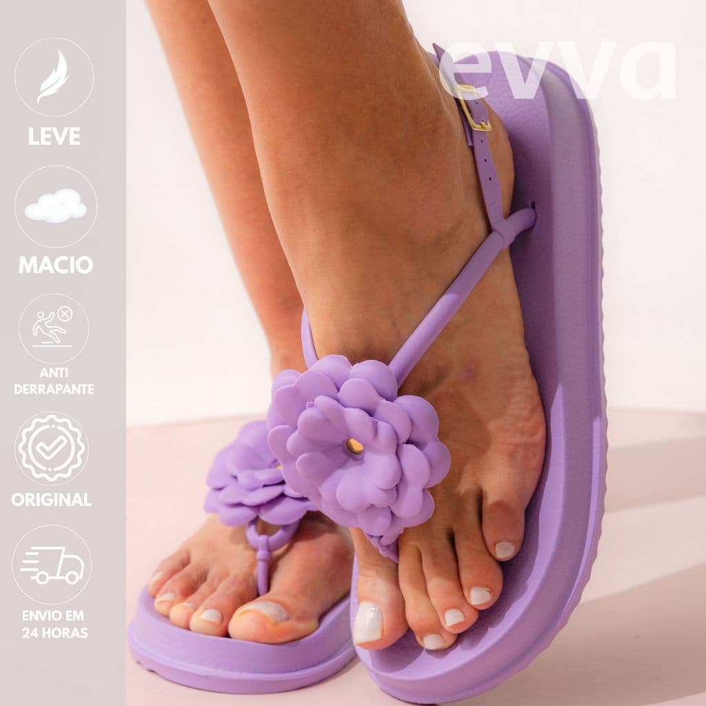 Sandália Feminina Plataforma Flor Confortável Leve Verão Moda Praia