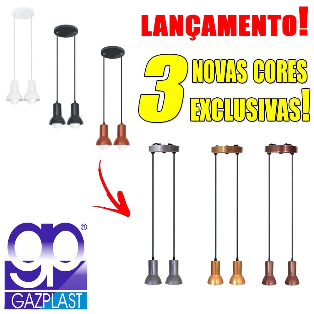 LUMINARIA PENDENTE PREMIUM 2 LAMPADAS METALIZADO TETO  BIVOLT - GAZPLAST