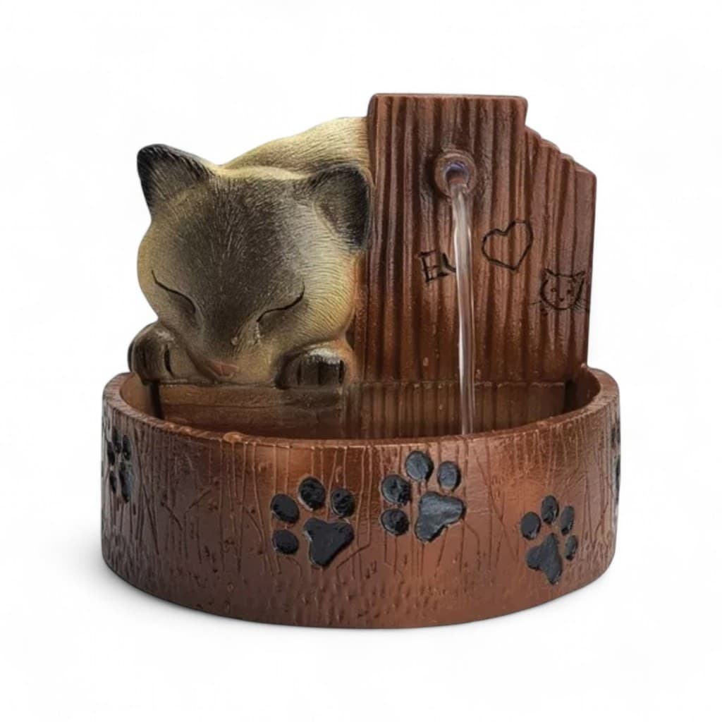 Bebedouro para Gatos Pet Fonte de Água Resina Cascata Redonda Marrom Automático Alimentação