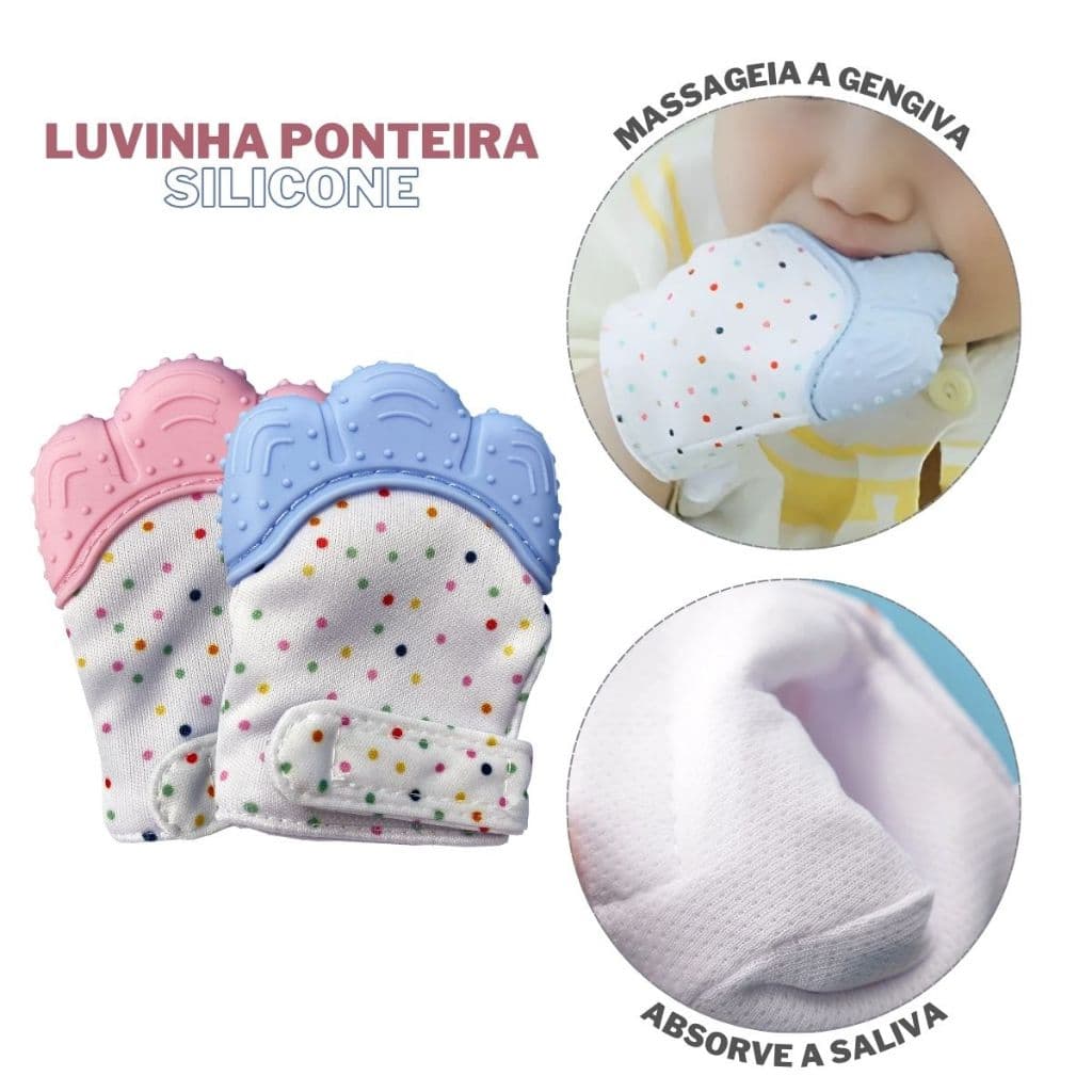 Kit 2 Luva Ponteira Silicone Mordedor Infantil Para Bebes Par Luvinha Bebe Dentição Gengiva Mordedor
