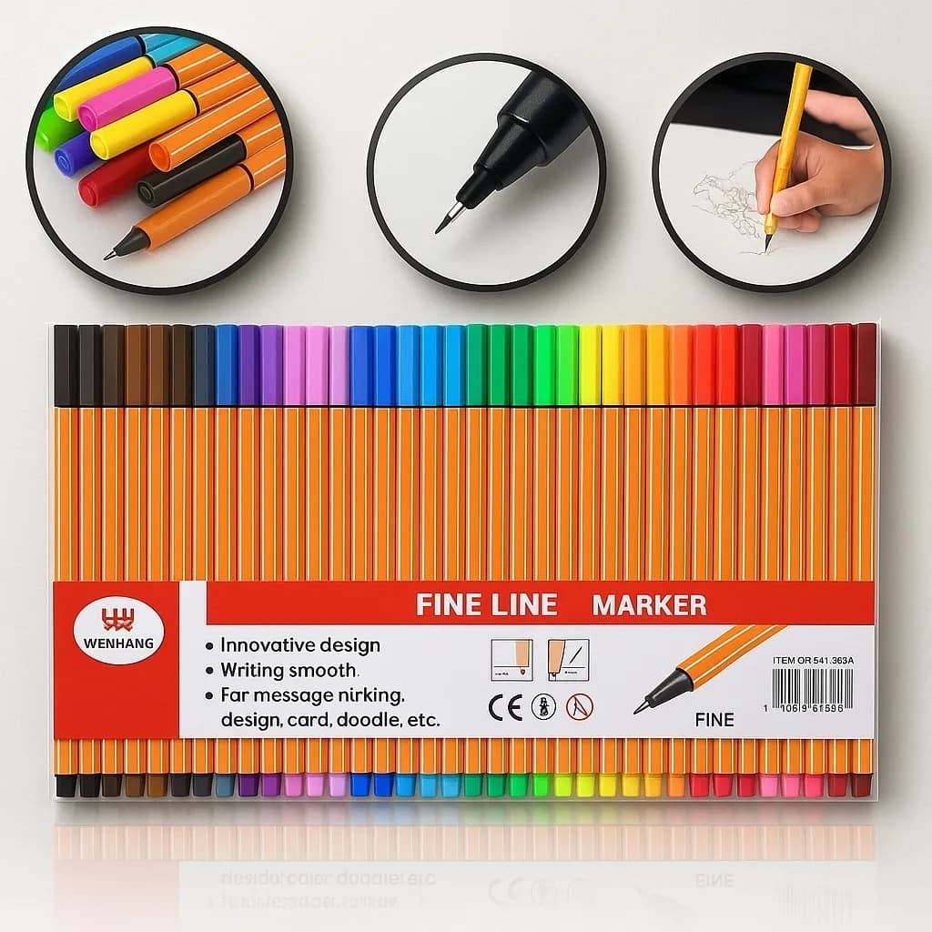 Kit de Canetas Fine Line Coloridas 12/24/36/48 cores Ponta Fina 0.4 mm Esferográfica Escola