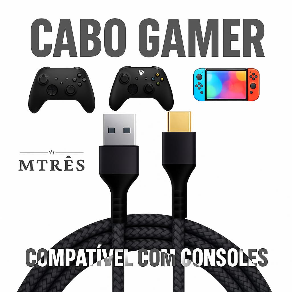Cabo Gamer Carregador Tipo C 2 Metros Reforçado Resistente Compatível para Controle PS5  Xbox Series