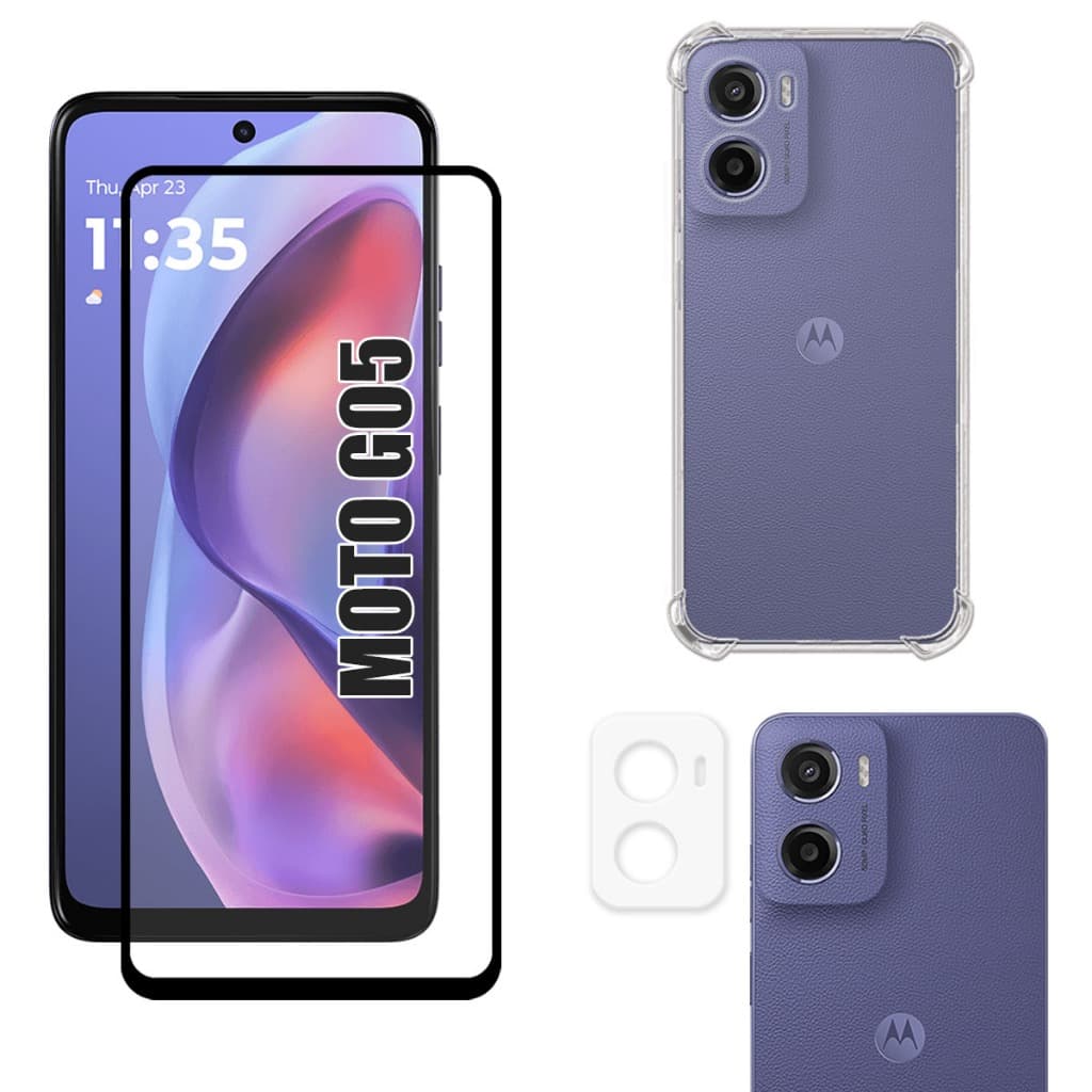 Kit Para Moto G05 | Película de Vidro 3D - Capa Anti Shock - Película da Câmera 3D