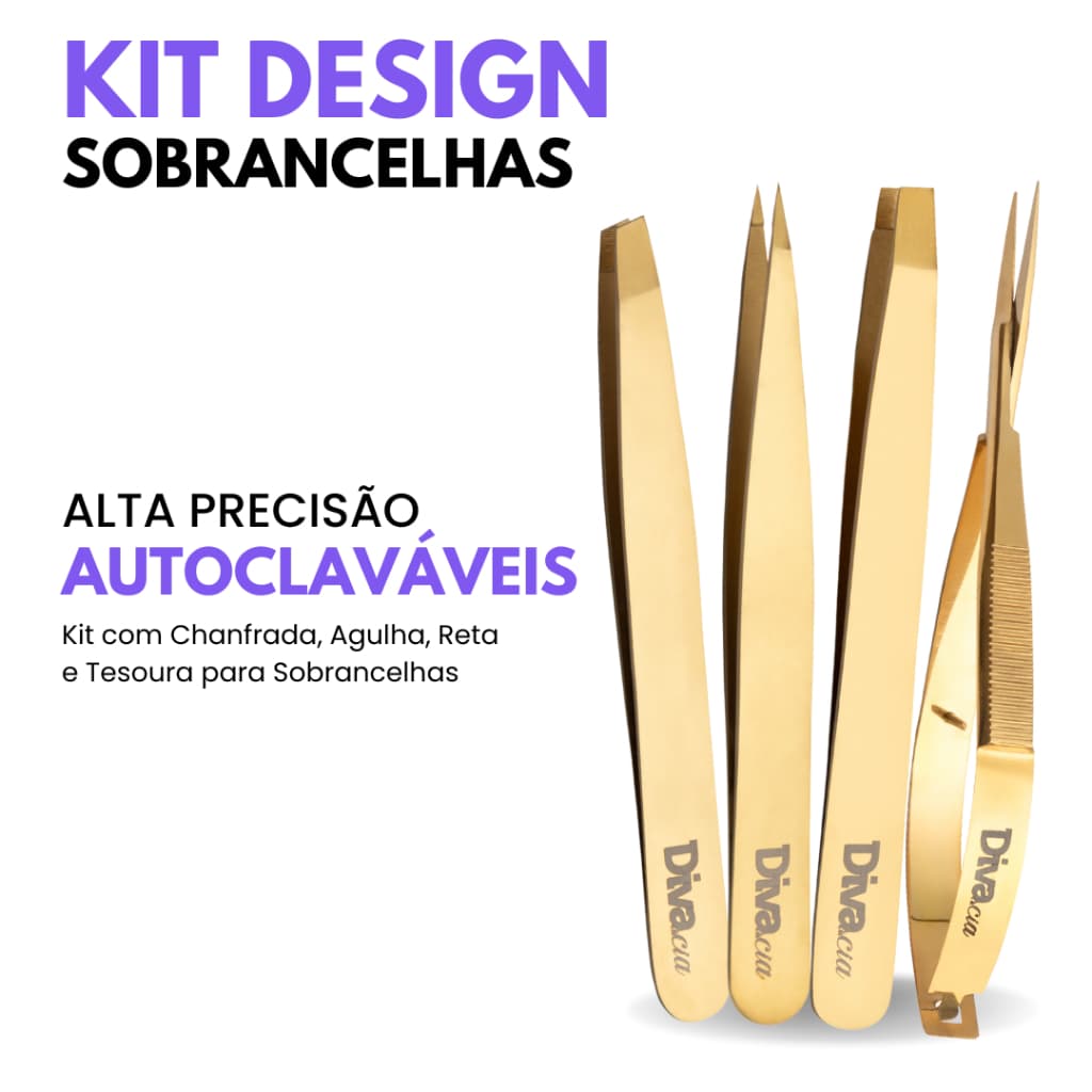 Kit Pinças para Sobrancelhas com Tesoura de Sobrancelhas de Alta Precisão Profissional Autoclavável
