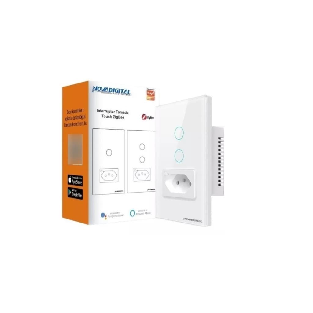 Interruptor Zigbee Inteligente Novadigital 2 Teclas Touch Com Tomada 10/20A