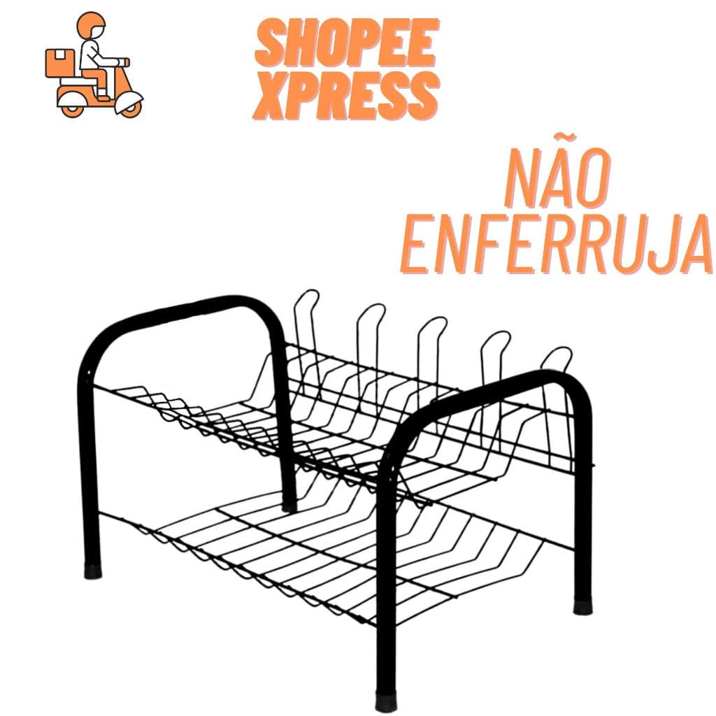 Escorredor de Louças Duplo Preto Inox– Luxo para  Pratos Copos Panelas Cozinha Organizador pratos