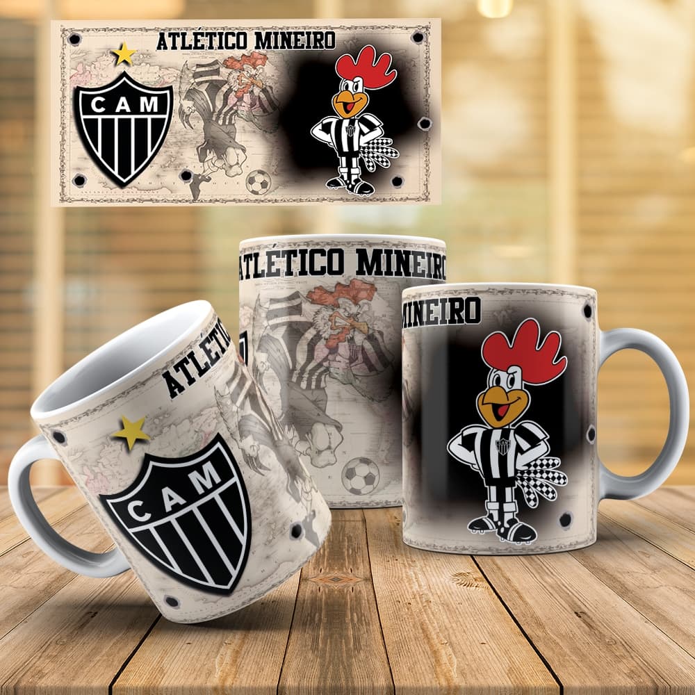 Caneca de Porcelana Personalizada 325ml Time Atlético MG | Escudo Oficial e Galo