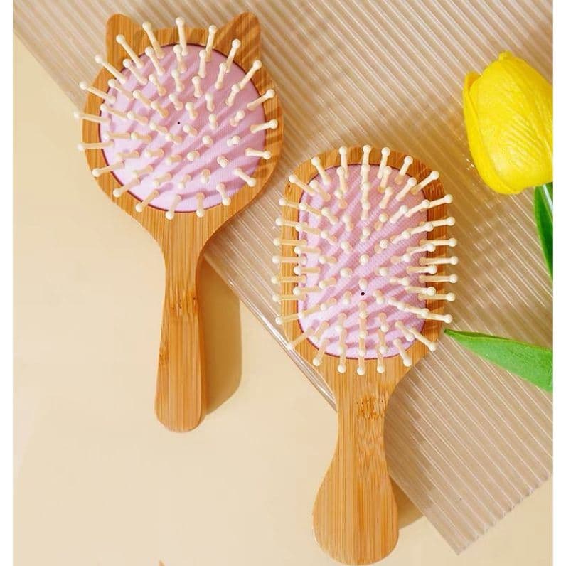 Raquete Mini Almofadada De Bambu Cerdas de Bambu Antiestática