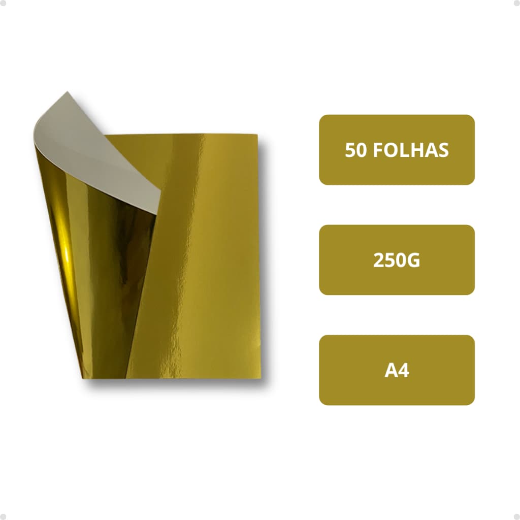 Kit Papel Laminado Dourado 250g a4 Folhas Papel Lamicote