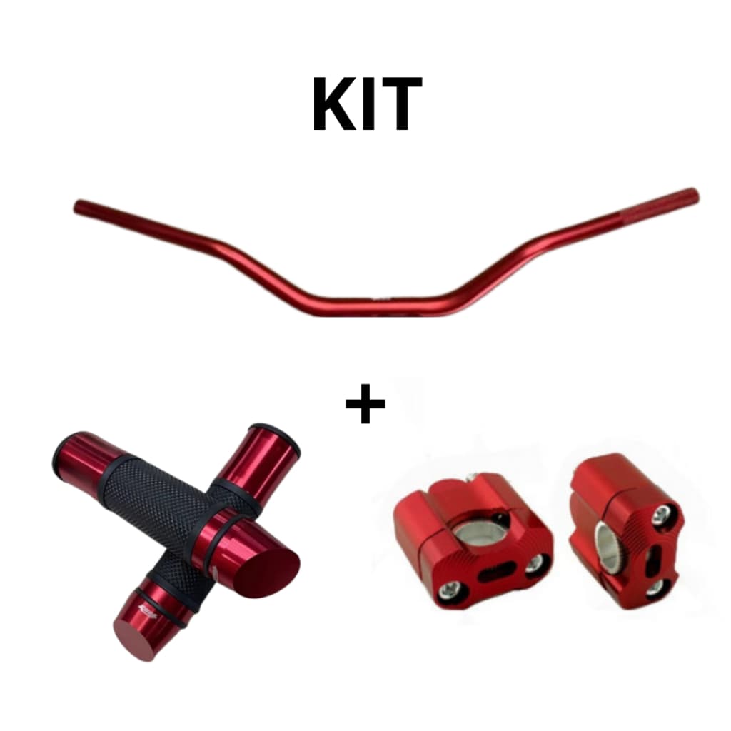 Guidão Esportivo Para Moto Universal Pronta + Alongador De Guidom Moto 26MM + Par de Manopla Punho De Alumínio Modelo