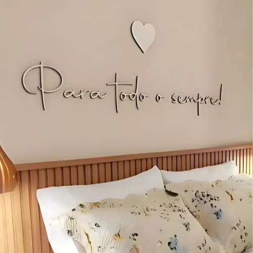 Placa Decorativa Frase: "Para todo o sempre!" com Coração - Decoração de Ambientes