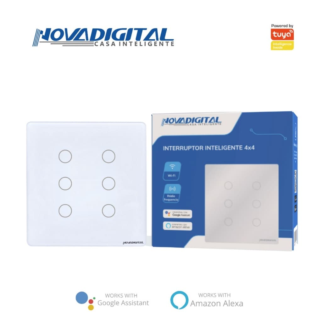 Interruptor Inteligente Nova Digital Touch 6 Teclas Wifi E Rf433 Alexa e Google