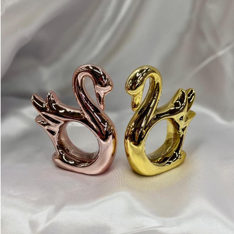 Enfeite Decorativo de Cisne Vazado em Cerâmica Metalizado