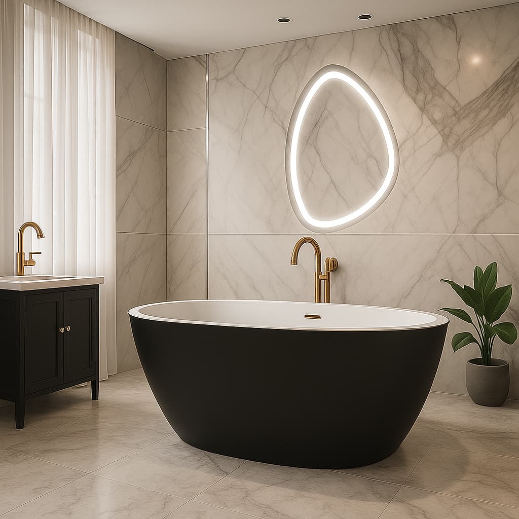 Espelho Decorativo + LED Formato Orgânico Jateado Botão Toutch Sofisticação Quarto, Sala ou Banheiro