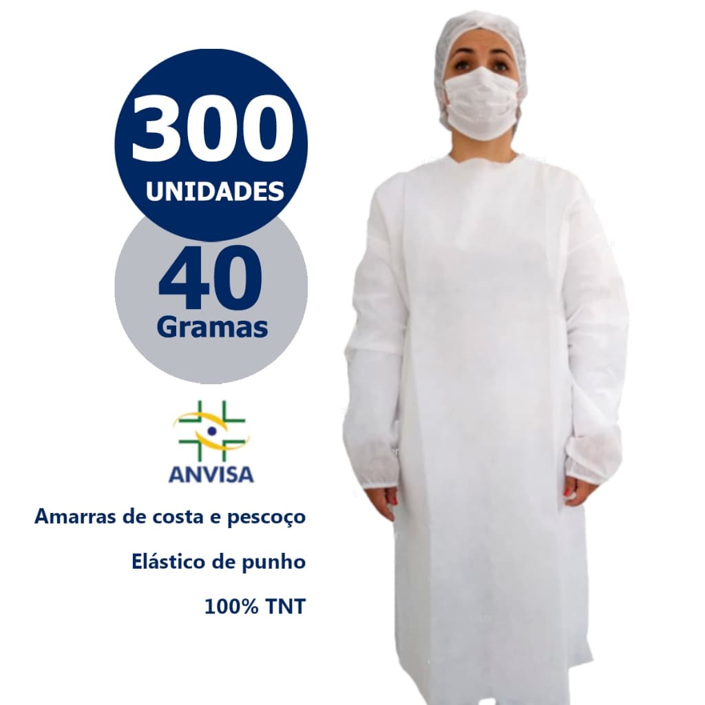 Avental Descartável 40g Kit 300 Un Manga Longa Jaleco Capote TNT Gramatura Não Estéril Migra