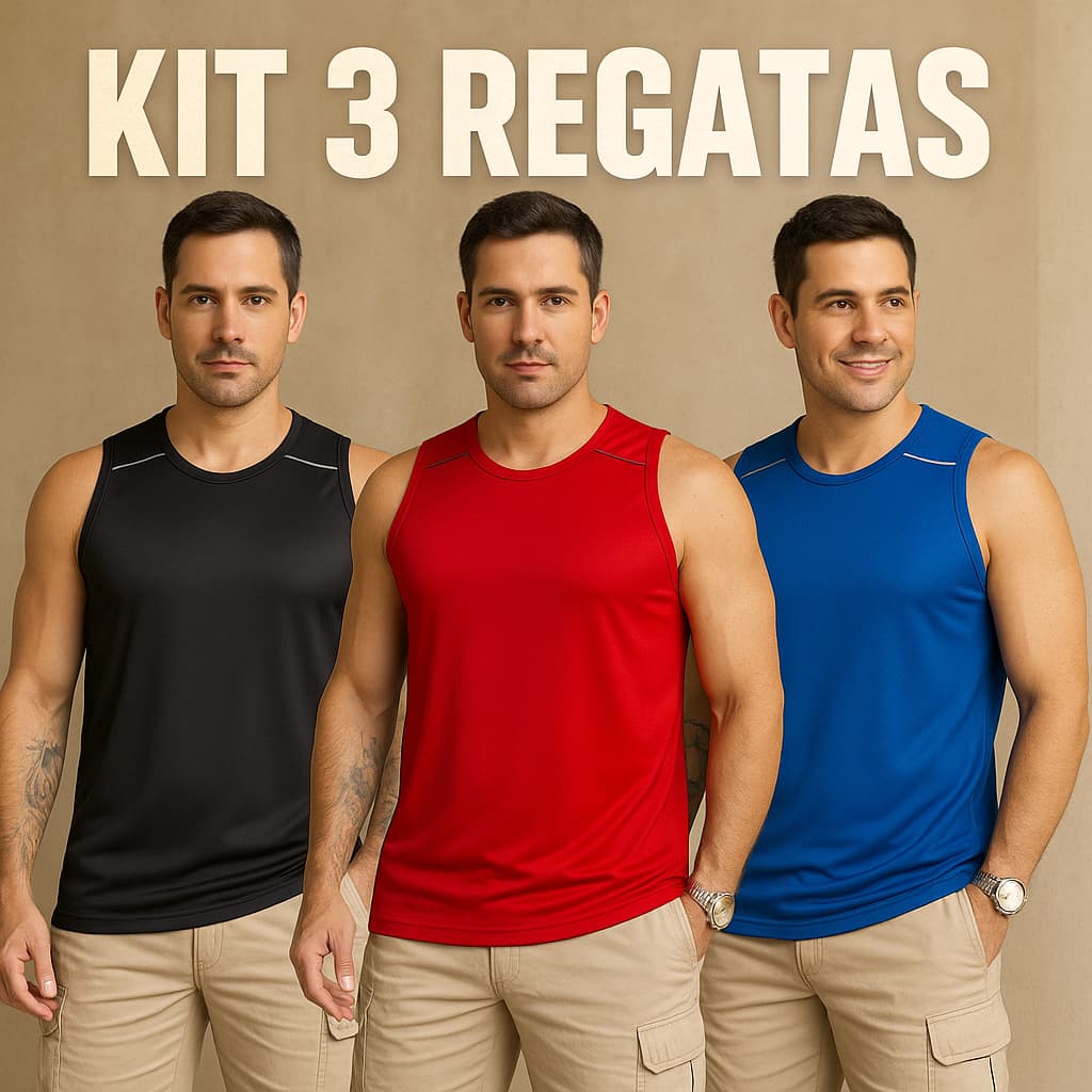 Kit 3 Camisetas Regata Masculina Dry Fit Academia Moda Fitness sem manga