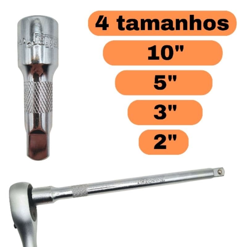 Extensão para soquetes alongador extensor para chave catraca com encaixe 1/2” em cromo vanádio