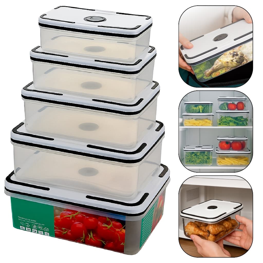 Kit De Potes Plásticos Transparentes Com Tampa Hermética 5 Unidades Top