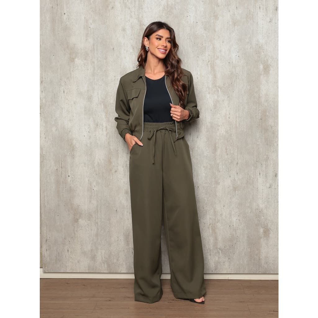 Conjunto de Frio Feminino Calça e Blusa Calça com elastico Blusa com Bolso falso e ziper
