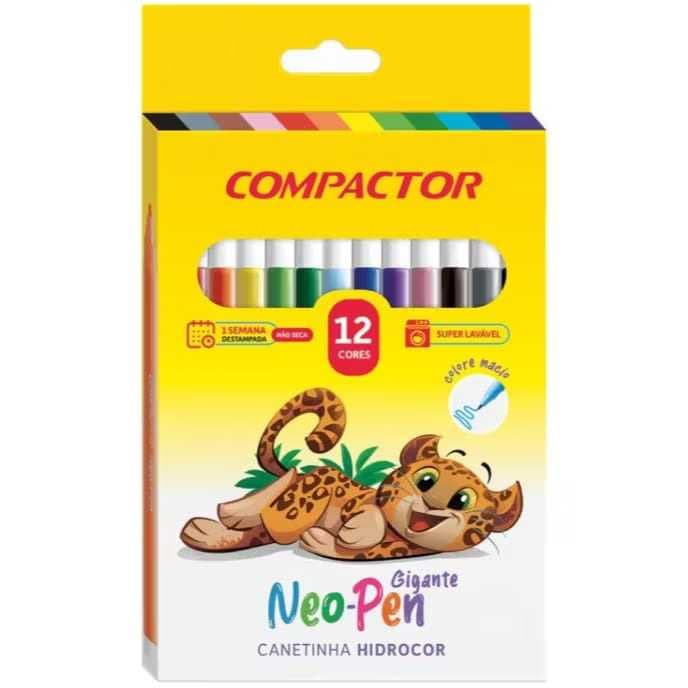 Caneta Compactor Hidrocor Neo-pen Gigante C/12 Cores