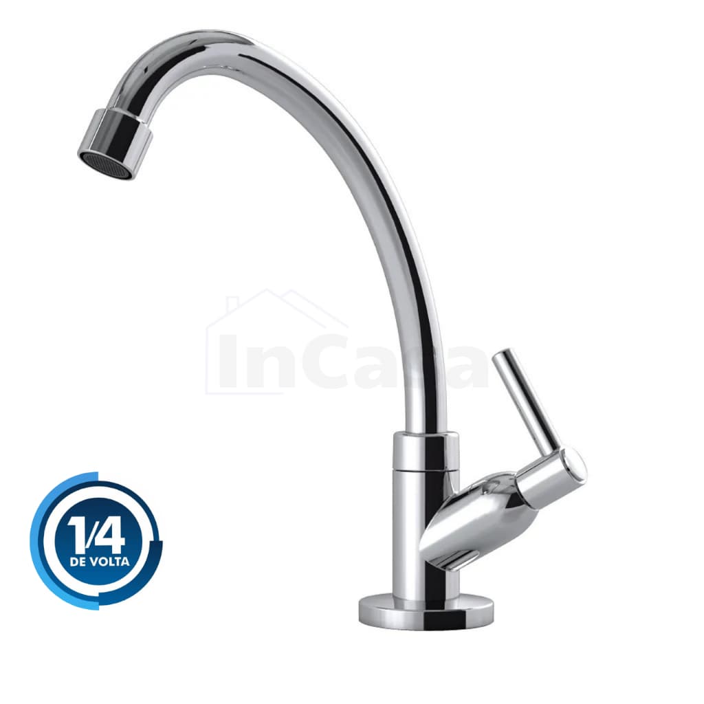 Torneira De Cozinha Bancada Bica Alta Cromada 1/4 de Volta