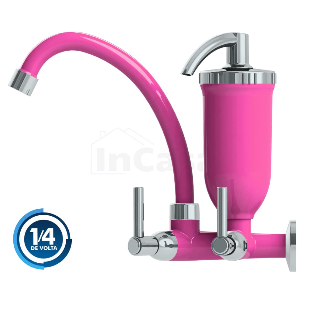 Torneira De Cozinha Parede com Filtro Rosa Bica Móvel 1/4 Volta