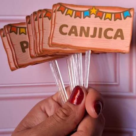 Kit 12 plaquinhas para decoração de mesa de festa junina - placas para comidas juninas