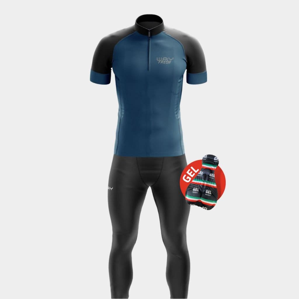 Conjunto Masculino Ciclista Kit Camisa Lisa Slim Calça Forro Gel Uva50 Bicicleta Pedal