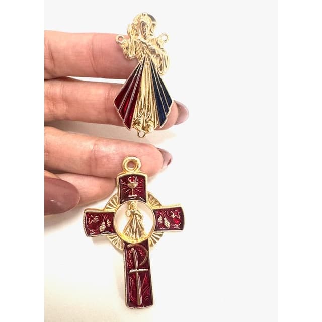 KIT - ENTREMEIO + CRUZ JESUS MISERICORDIOSO ESMALTADOS ( 1 DUPLA)