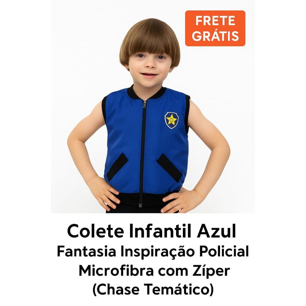 Colete Infantil Azul Fantasia Inspiração Policial Chase