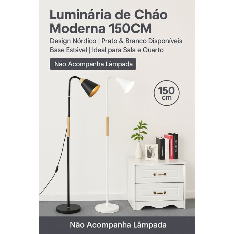 Luminária De Chão Moderna 150CM Abajur de Piso Para Sala Escritório Quarto | Estilo Nórdico Simples LED