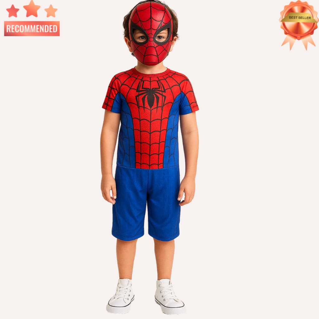 Fantasia Do Homem Aranha Infantil 1 A 10 Anos Máscara 3D + Mascara EVA