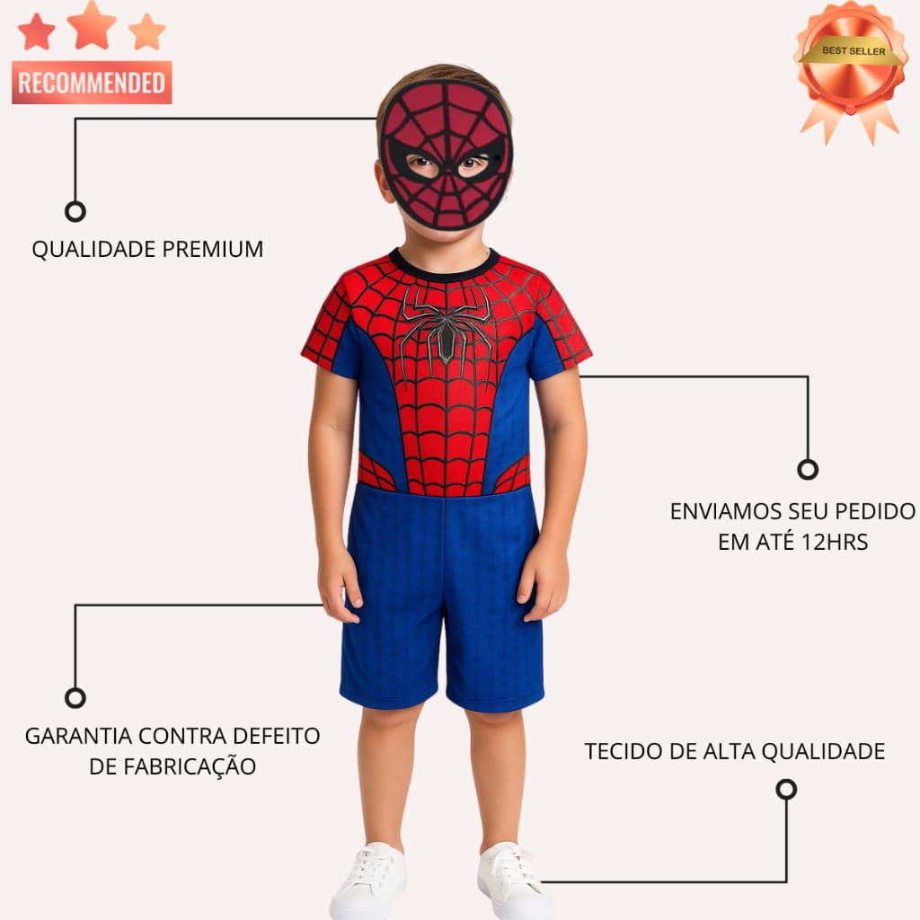 Fantasia Do Homem Aranha Infantil 1 A 10 Anos Mascara EVA