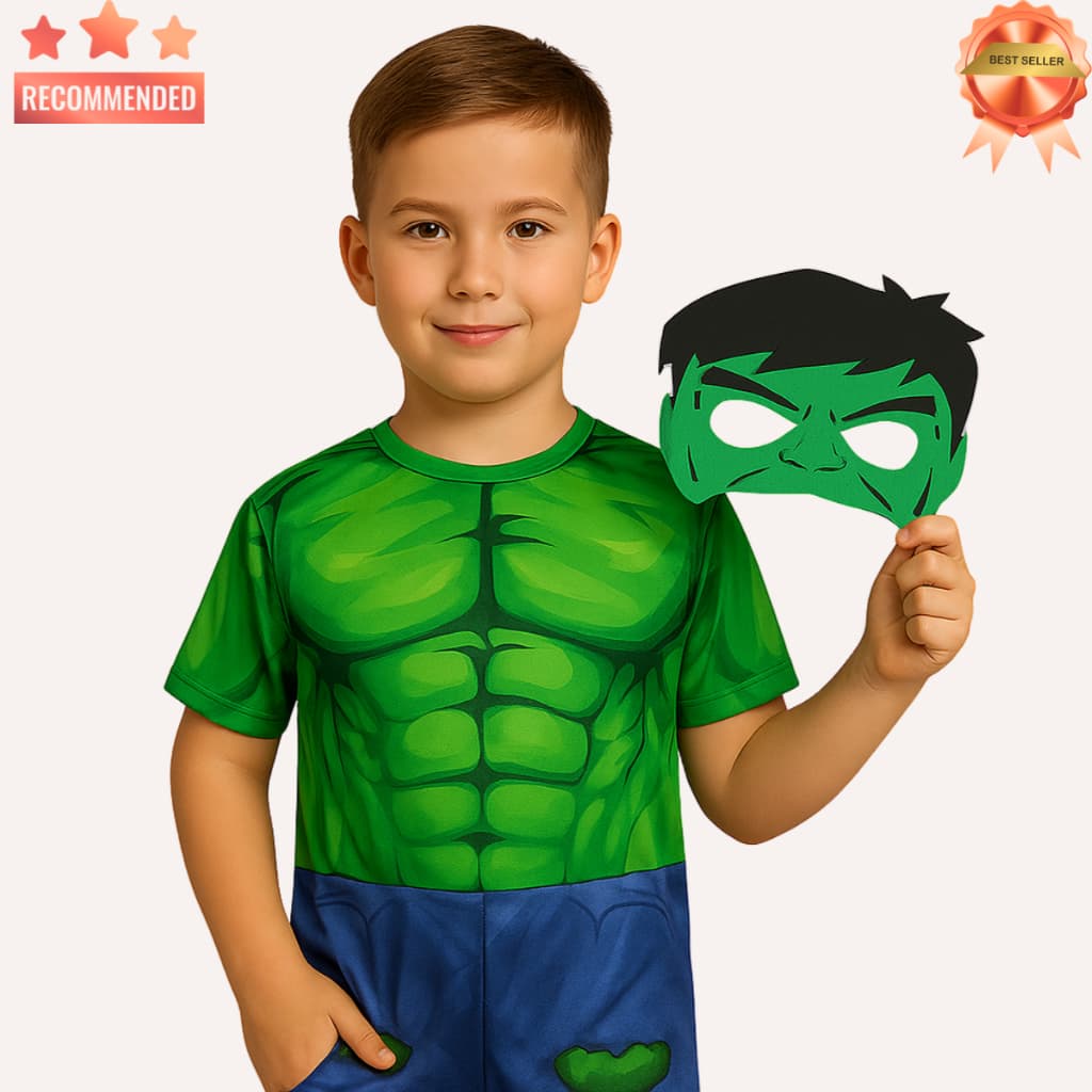 Fantasia Hulk Heróis Com Máscara Infantil - Envio Imediato