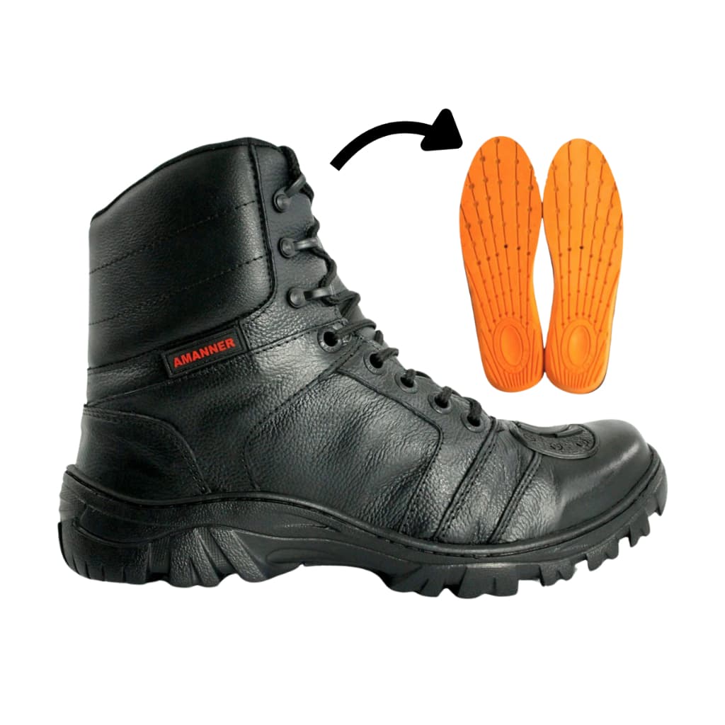 Bota Motoqueiro Masculina 100% Couro Legítimo Coturno Masculino Motociclista Militar Palmilha de Gel