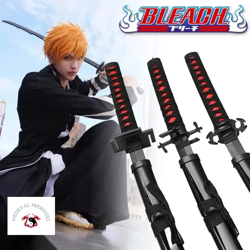 ESPADA DE BAMBU KATANA Ichigo Bleach Bankai Tensa Zangetsu COSPLAY COLEÇÃO COM SUPORTE DE MESA