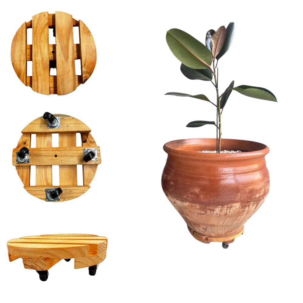 Carrinho Suporte Vaso de Planta Botijão Gás Redondo com Rodinhas 20cm 25cm 30cm Madeira Pinus