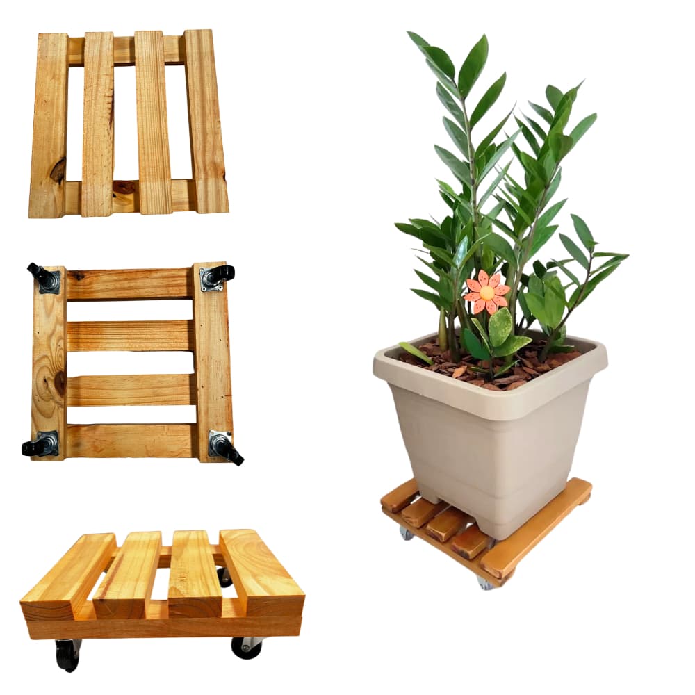 Carrinho Suporte Vaso de Planta Botijão Gás Quadrado com Rodinhas 20cm 25cm 30cm Madeira Pinus