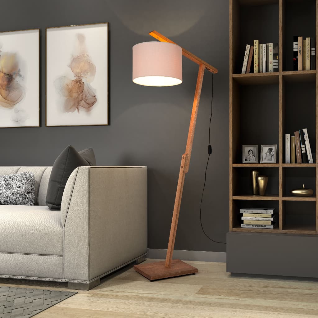 Abajur Luminária De Chão Aurora Com Cúpula Base De Madeira Sala De Estar Escritório Decoração
