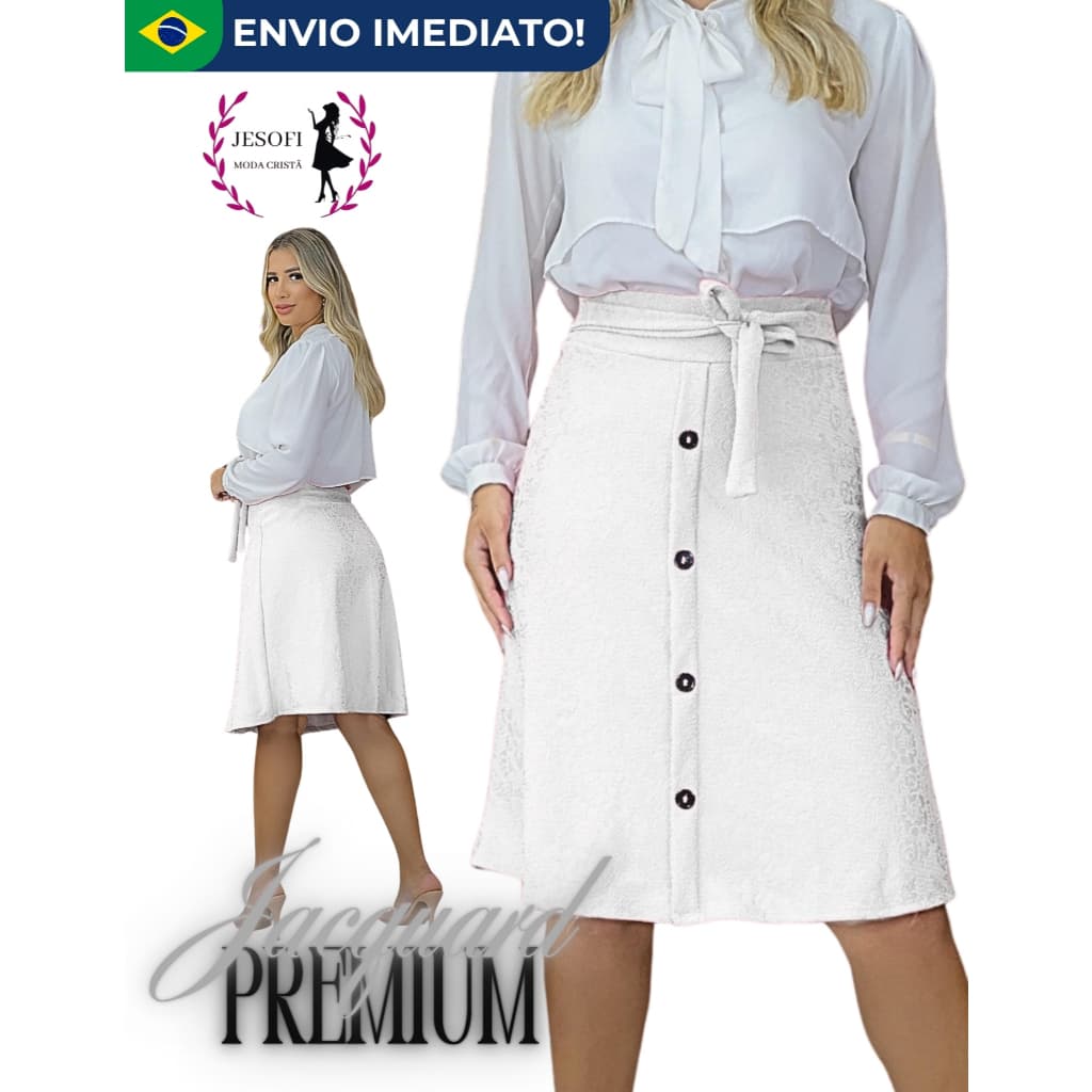 Saia Godê em Jaquard Premium com Relevo 3D Com Laço Moda Evangélica