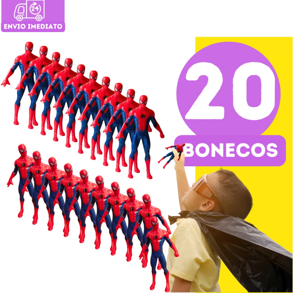 Kit 20 Homem Aranha Mini Boneco Vingadores Spider Man Lembrancinha Festa Infantil 9,5cm