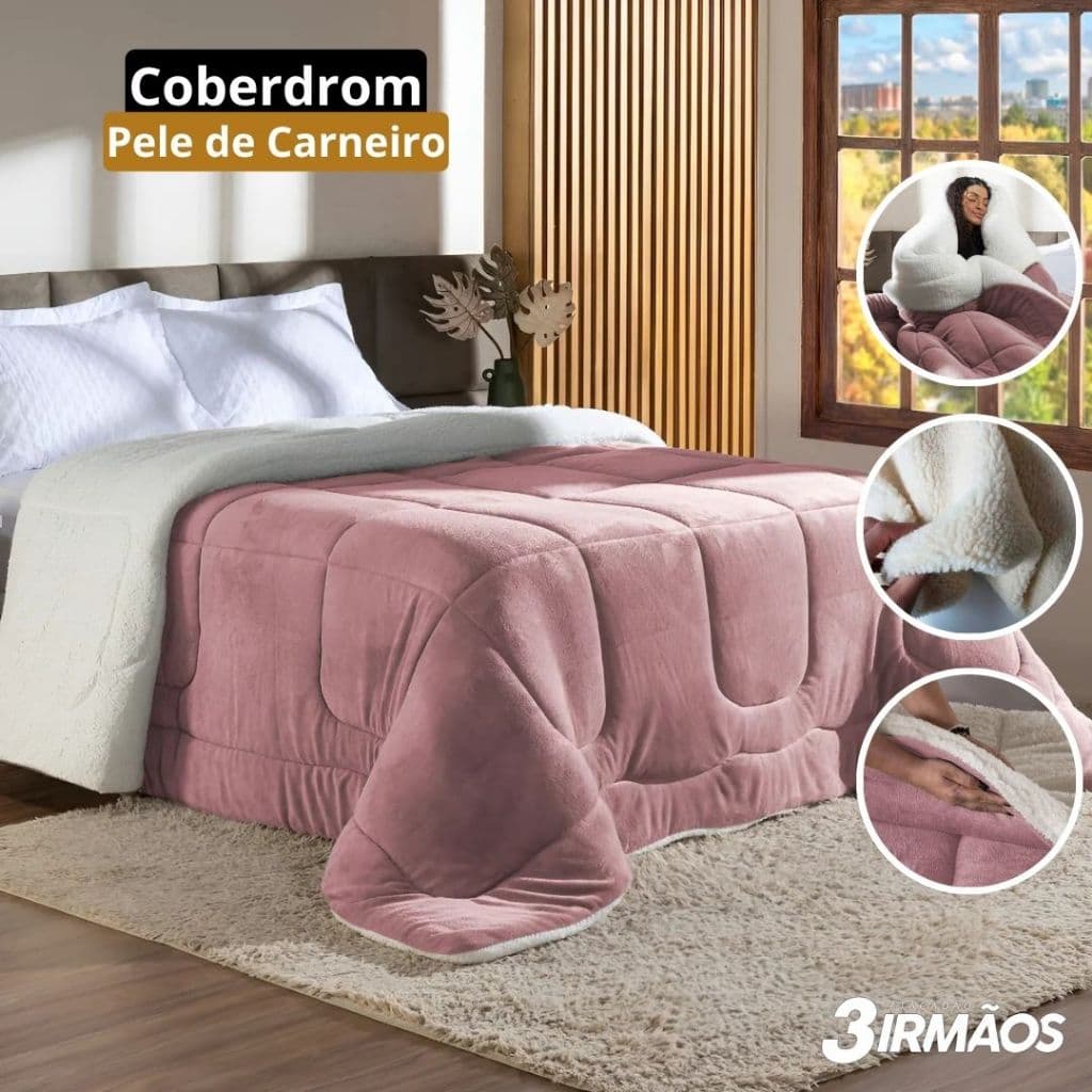 Coberdrom Queen Dupla Face Sherpa Pele De Carneiro Quentinho Macio para o Inverno 2,40m × 2,20m