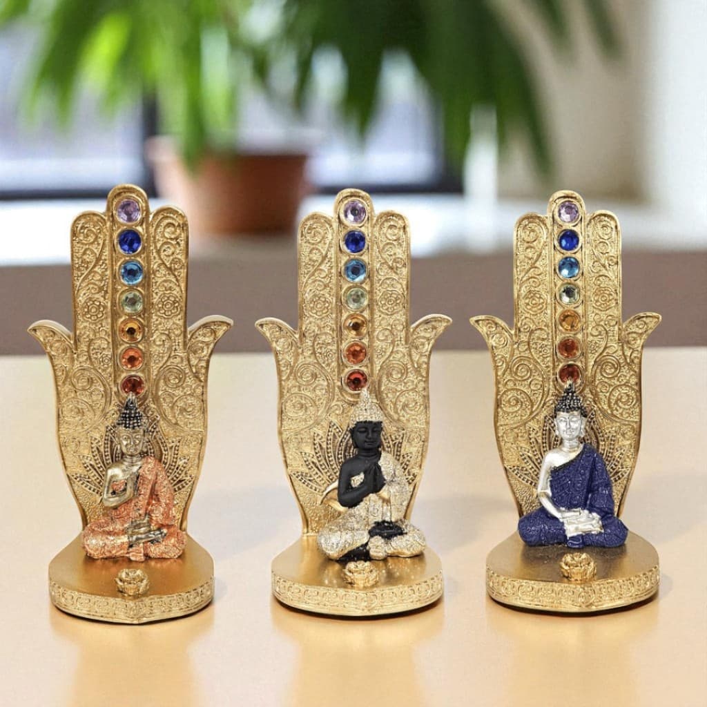 Incensário 7 Chakras Porta Incenso Vertical Buda premium Dourado com Detalhe em Pedras