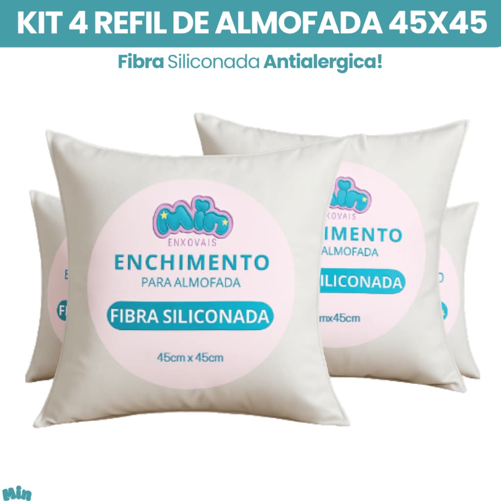 Enchimento Almofada Refil 45x45 Silicone Antialergico Kit Com 4 Unidades