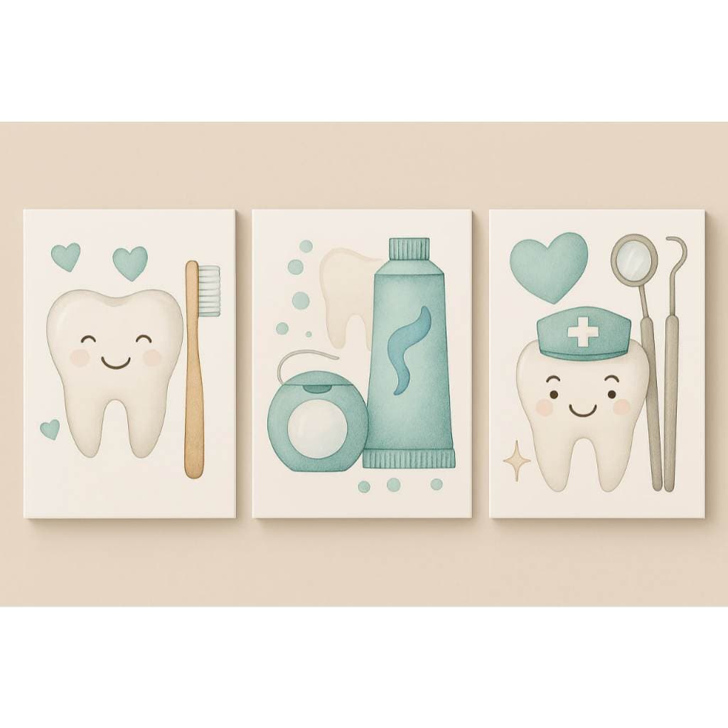 Quadros Decorativos 3p dente dentista coração decoração delicada para seu ambiente consultório