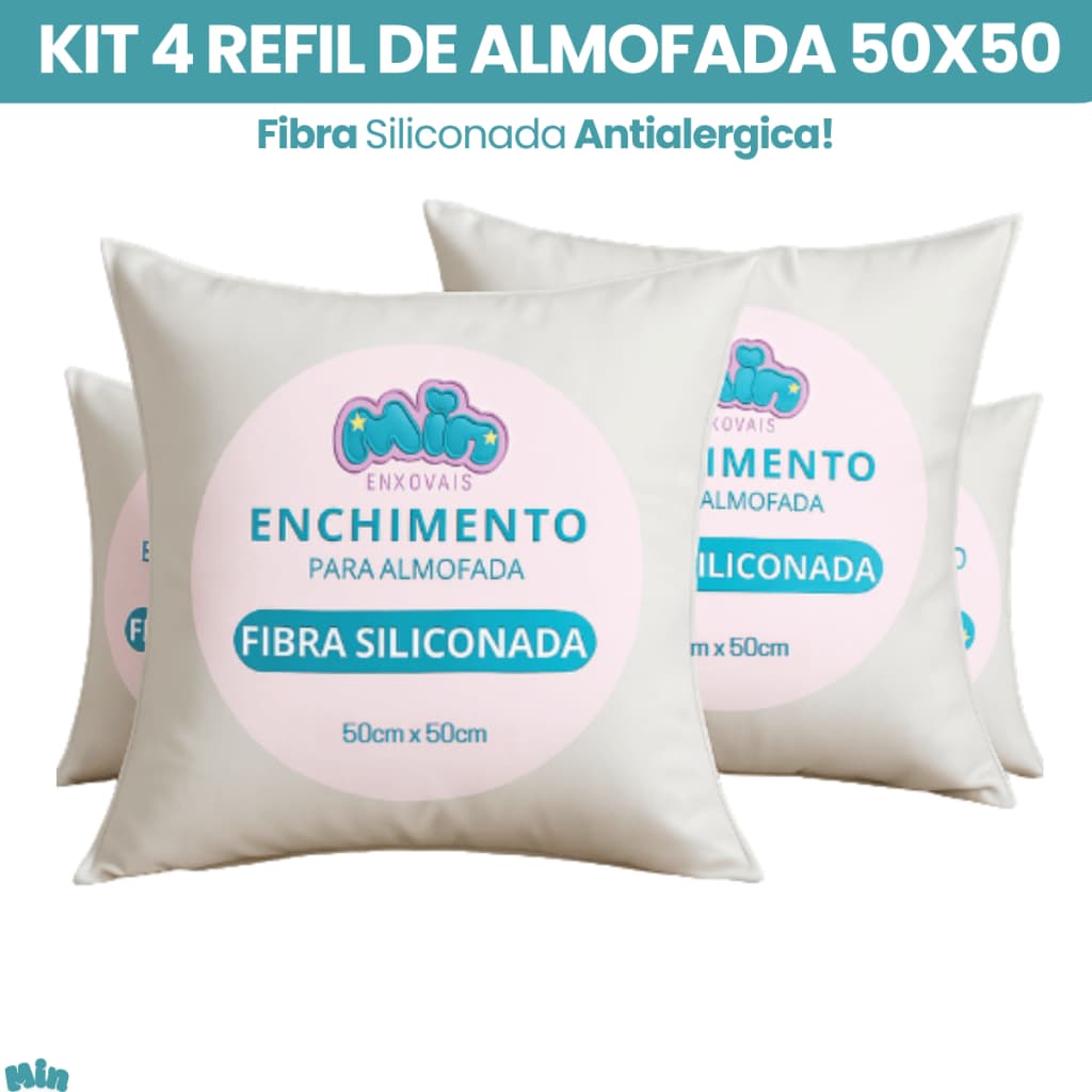 Enchimento Almofada Refil 50x50 Silicone Antialergico Kit Com 4 Unidades
