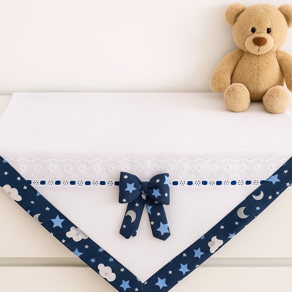 Manta de Piquet Bebê 100% Algodão Bordada Piquezinho Lese Decorada Menina Menino