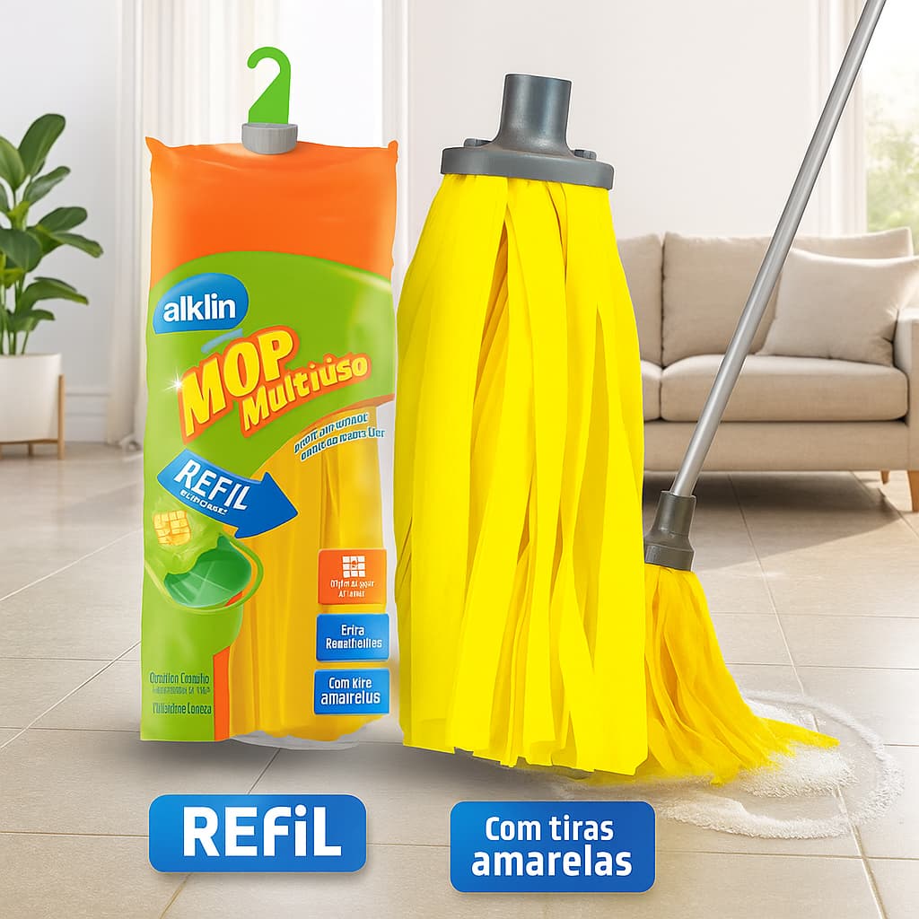 Kit 4 Refil Para Mop Tiras Amarela Multiuso Limpeza Esfregão Secar Piso Absorvente Extra Banheiro