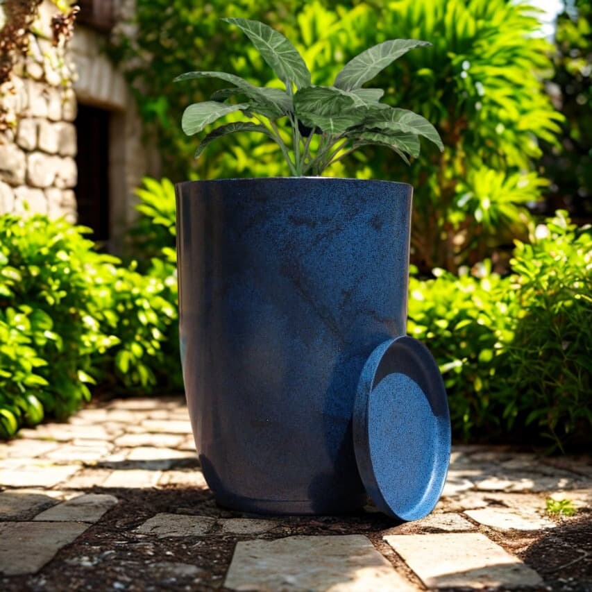 Vaso para Planta Coluna Lisa Marmorizada Moderna N2 com Prato